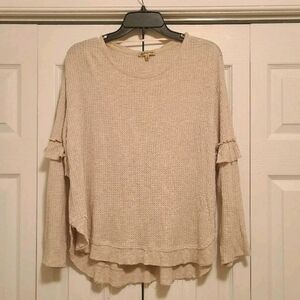 Democracy ruffle sleeved waffle knit sweater, large